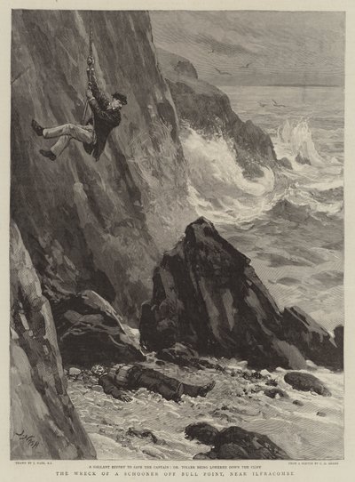The Wreck of a Schooner off Bull Point, near Ilfracombe by Joseph Nash